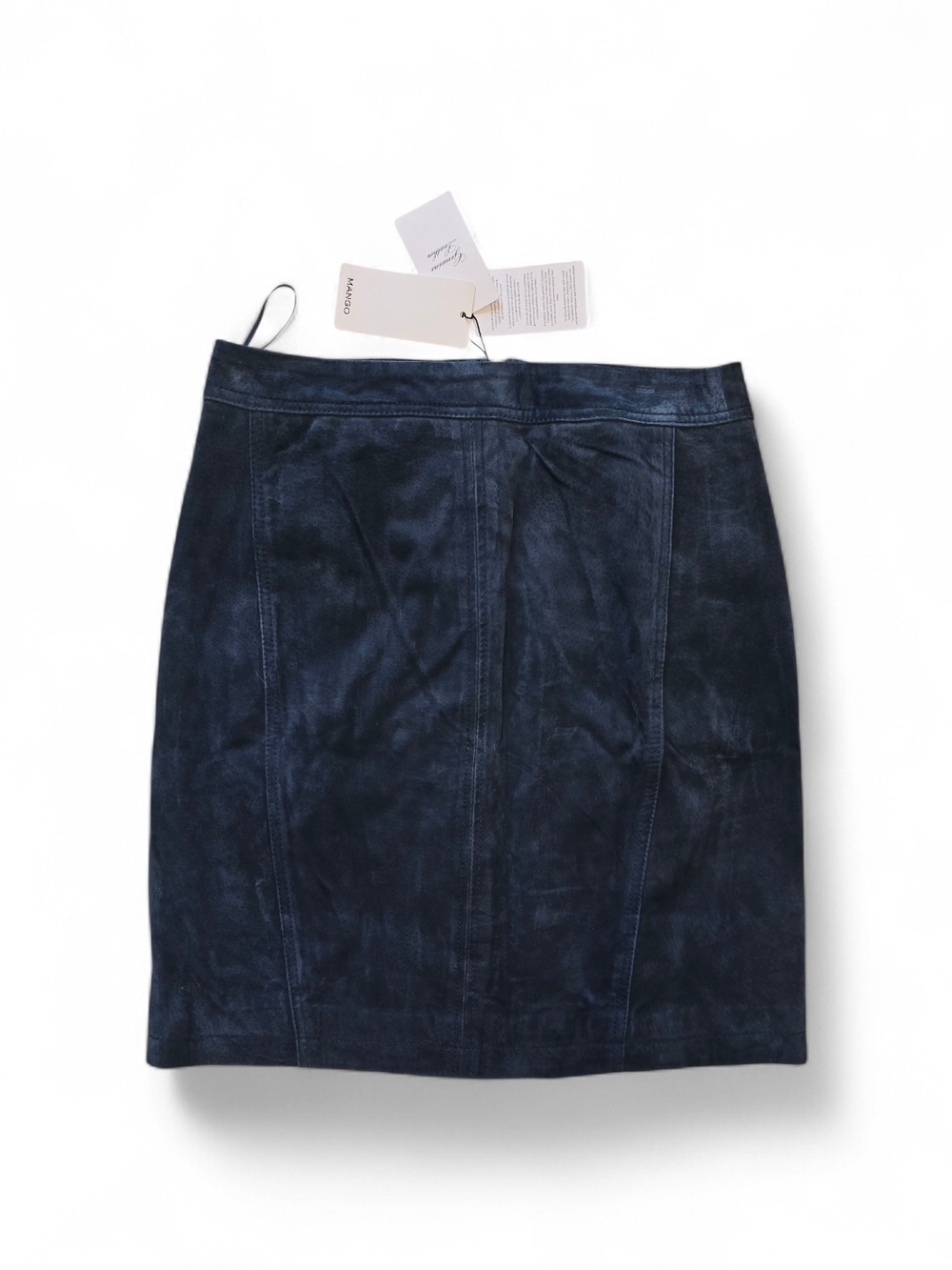 Mango Genuine Leather Mini Skirt Blue Front Zip NWT Size M - Picture 3 of 7